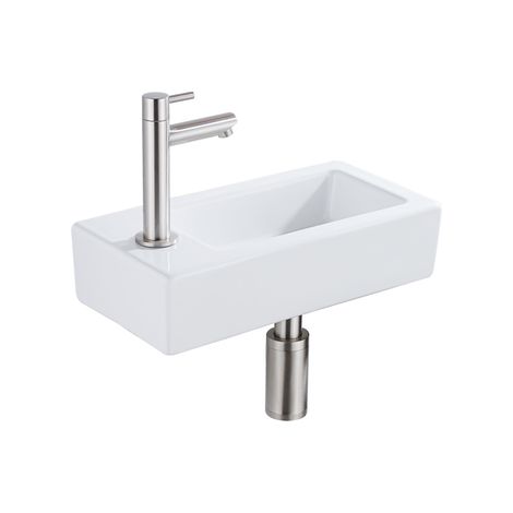 FugaFlow Efficiente Pietra Ensemble lave-mains - 37.5x18.5x9 cm - céramique - trou de robinet à gauche - robinet de lave-mains en inox brossé - bonde