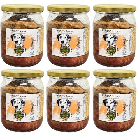 6 raciones de fricasé de pollo de 400 g  comida cocinada para perros  convalecencia  dieta de fácil digestión  Schlemmermaul