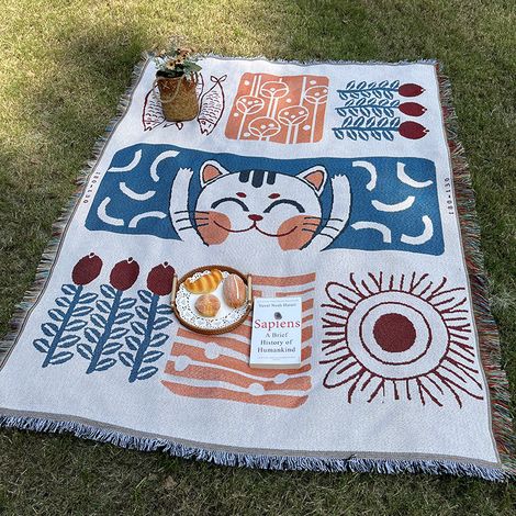 Tapis de pique-nique imperméable, couverture bohème en fil tricoté, nappe de camping extérieur, natte d'herbe pour pique-nique, couverture de plein air américaine (1/5)
