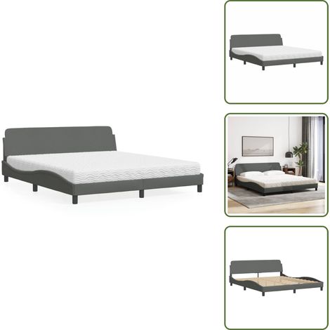 The Living Store Lit avec matelas gris foncé 180x200 cm tissu - Lit Double - Lit Plateforme - Lit Design - Literie - Sommier Tapissier
