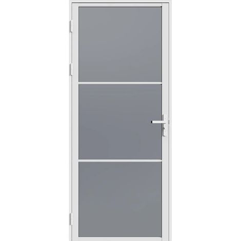 Bloc porte réversible en aluminium et verre trempé fumé - H204 x L73 cm - Blanc - MASERU (1/5)