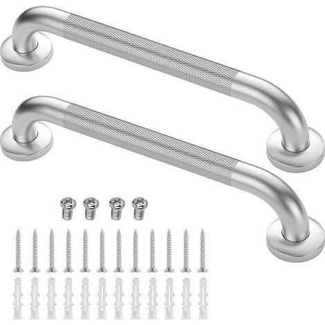 Barres d'appui pour salle de bain, lot de 2, en acier inoxydable SUS 304, avec poignée de sécurité chromée, pour douche, pour personnes. (1/4)