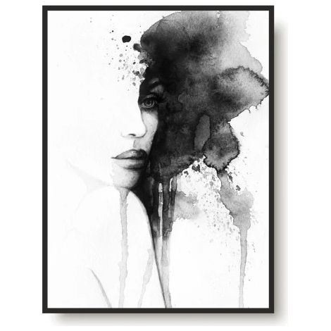 Poster da parete in bianco e nero con immagine di donna acquerello per camera da letto e soggiorno (1/5)