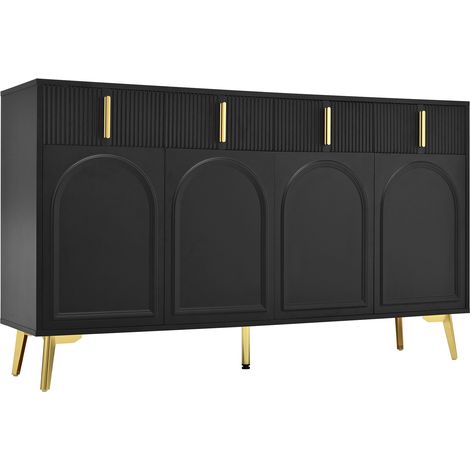 ELVMI Credenza con 4 Ante e 4 Cassetti, Ripiani Estraibili e Regolabili, per Soggiorno e Sala da Pranzo, in MDF 140 × 38 × 82 cm Nera (1/5)