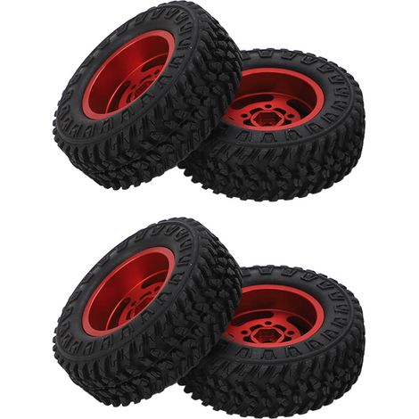 4 pneus avant et arrière de 55 mm avec jantes métalliques à 5 branches pour voiture RC AXIAL SCX24 1/24, rouges (1/5)