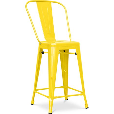Bar Stool with Backrest - Industrial Design - 60cm - New Edition - Stylix Yellow (1/5)