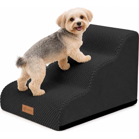 VOUNOT® Escalera para Perros 3 Peldaños 40x57x40cm Rampa para Perros Espuma Alta Densidad para Cama Sofá, Cachorros y Mascotas Mayores Antideslizante Funda Lavable Negro (1/5)