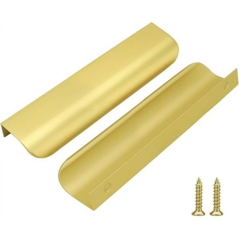 Set di 2 maniglie per mobili da cucina in lega di alluminio placcata oro, interasse fori 128 mm, con viti.