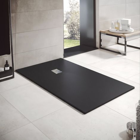 Receveur de douche 75 x 180 cm extra plat en résine minérale OPTIMA surface ardoisée Noir