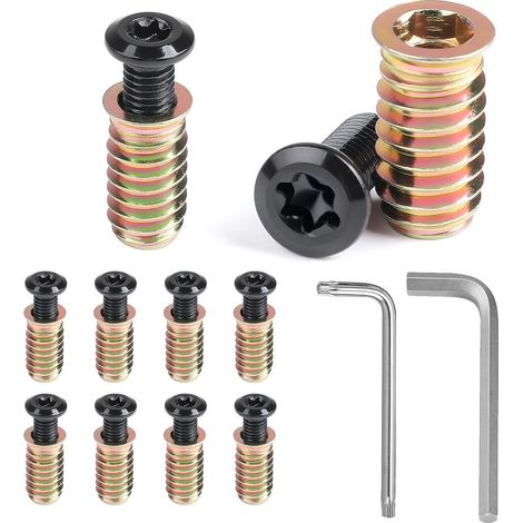 10 Paires Insert Fileté Bois M8 avec Vis M835mm, Insert Fileté Metal 25mm avec Clé Torx, Vis a Téte Plate Torx Noire, Vit a Téte Bombée pour Meubles en Bois, Tables, Chaises (1/5)