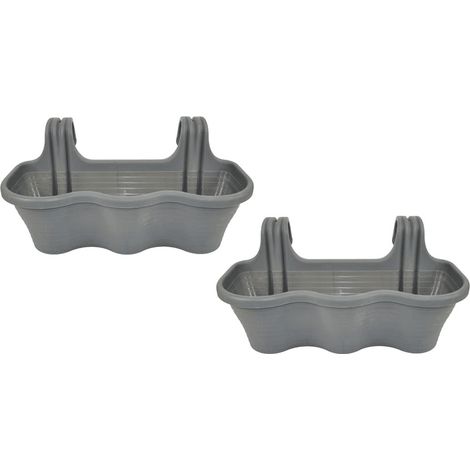 KIT 2 PZ FIORIERA 3 POSTI BALCONE BALCONETTA PLASTICA GRIGIO CM 53x28x25 H 577d