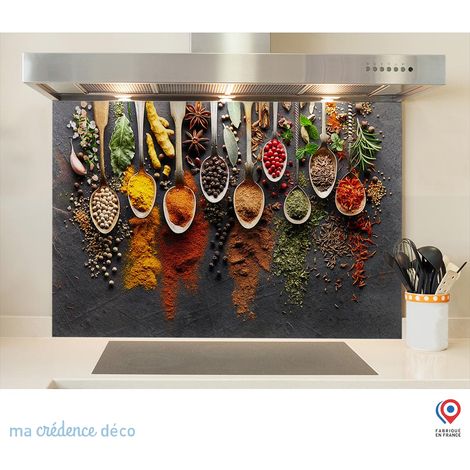Fond de hotte : Epices et cuillères 5 - Verre trempé - 90 cm - 60 cm (1/5)
