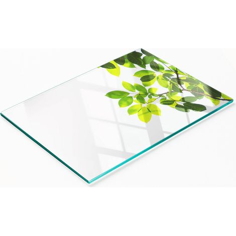 Planche décorative multifonctionnelle pour cuisine, en verre trempé, motif feuilles, 80 x 52 cm (1/5)