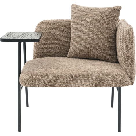 Fauteuil moderne avec tablette d'appoint et deux rangements latéraux en tissu gris (1/5)
