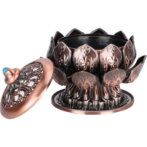 Brûleur à Encens en Cuivre Style Lotus Antique avec Couvercle Sécurisé pour Maison et Bureau (1/5)