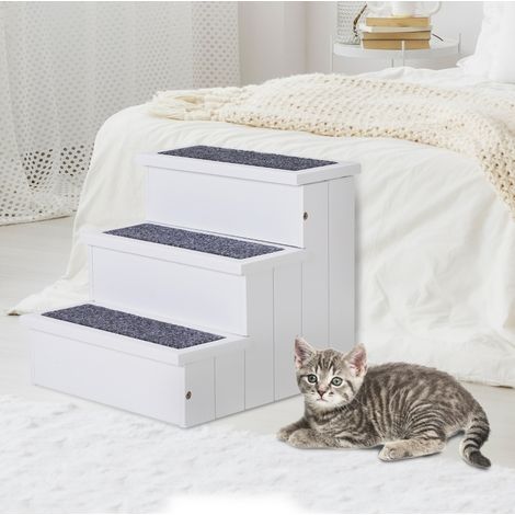 Escalera para mascotas de 3 peldaños con almacenaje, blanca, 40,5 x 44,5 x 38 cm OKMYHOME (1/5)