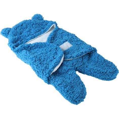 Kuscheliger Schlafsack mit Kapuze, weich und dick, ideal für Neugeborene, Größe L, Blau (1/5)