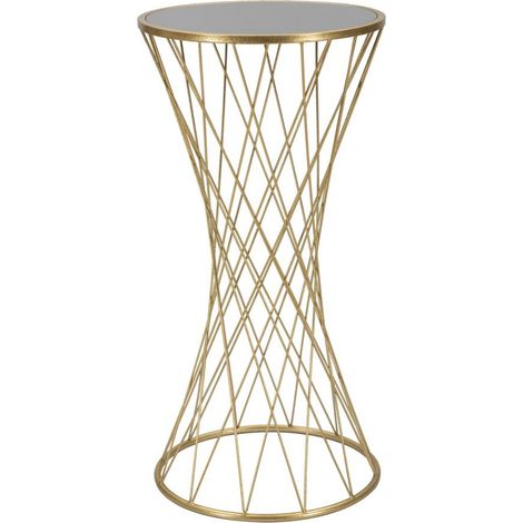 Tavolino alto Tower New Ø40x80 in ferro dorato con piano a specchio