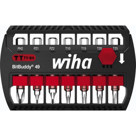 Wiha Juego de bits BitBuddy®, bits en TY de 49 mm Phillips, Pozidriv, TORX®, de 7 unid. de 1/4" E6,3 (42117) (1/2)