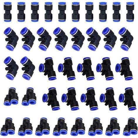 40PCS Connecteur Pneumatique Raccord Pneumatique 1/4' Raccords Rapide Air comprimé 4 Formes pour Etancher Raccord Tube Air Comprimé-Type-Y/T/Droit/Angle (1/4)