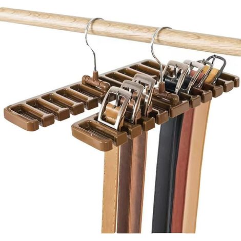 Porte-ceintures 2 pièces, organiseur de ceinture pour placard, support mural robuste pour cintres, rangement de ceintures et cravates, capacité 20 ceintures, couleur marron, pour homme et femme. (1/5)