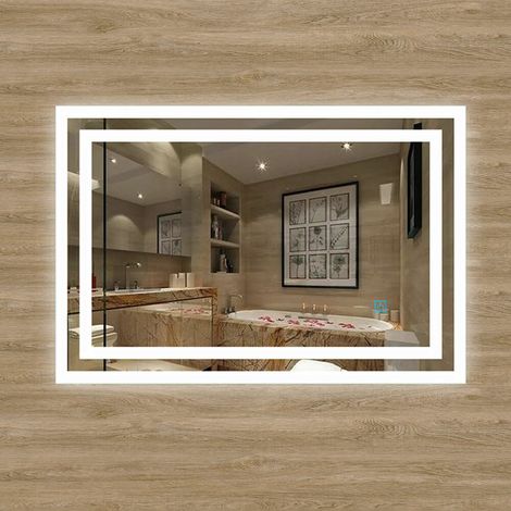 LED Bathroom Mirror with Light Touch Switch  Demister Pad Mains Power Mirrors Vertical & Horizontal 1000x600mm