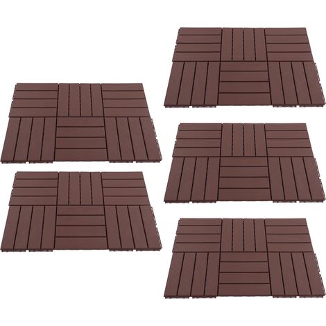 30 Stück ineinandergreifende, rutschfeste und wasserdichte Kunststoff-Terrassenfliesen für Garten und Terrasse, Kaffeefarbe (1/5)