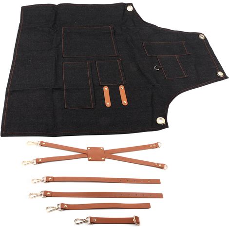 Tablier à bavette en jean avec sangle en cuir, uniforme de cuisinier pour boulanger barman BBQ Chef de travail A