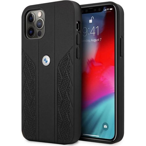 Étui BMW BMHCP12LRSPPK pour iPhone 12 Pro Max 6,7 pouces, noir, rigide, en cuir perforé incurvé