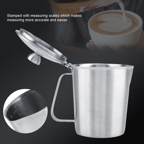 Milchaufschäumer aus Edelstahl, Kaffeekännchen mit Deckel und Skala, 500-ml-Tasse. (1/5)