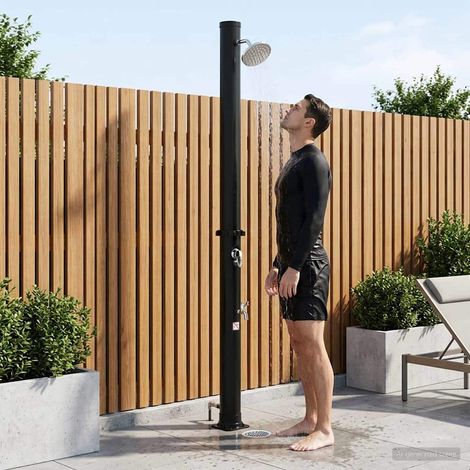 Douche solaire extérieure 20 L avec tête rotative, douchette et robinet, PVC noir, 215 cm - PANGIVO (1/5)