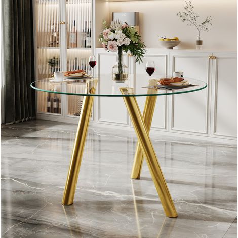 tavolo pranzo rotondo vetro temperato dorato design HAVRYA (1/5)