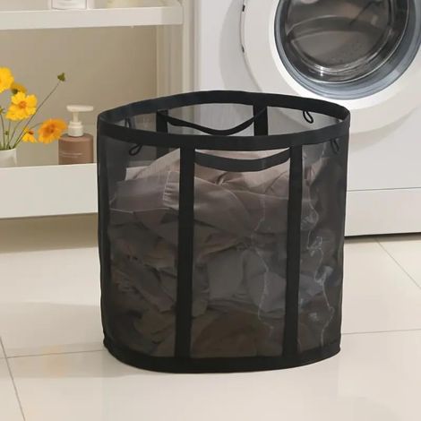 Cesto portabiancheria pieghevole, ampio cesto portaoggetti in rete per il bagno, ideale per vestiti sporchi e giocattoli per bambini (nero) (1/4)