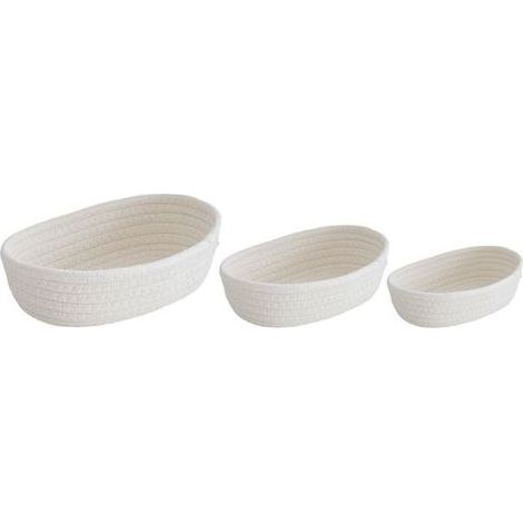 Lot de 3 paniers de rangement ovales de bureau en corde de coton tissée à la main, blancs, pour maquillage et collations. (1/5)