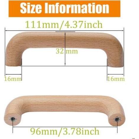NALOOKAMIC 8 Pièces Poignée de Meuble Bois, Poignée Meuble Cuisine Placards Poignee Porte, Espacement des Trous 96mm, pour Meubles de Cuisine et Tiroirs (1/4)