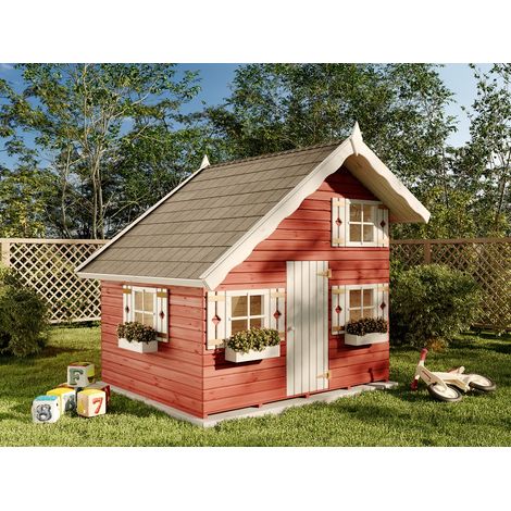 Cabane de jardin en bois à étage 3,8 m² – Structure en épicéa nordique – Toit double pente pour évacuation des eaux – Fenêtres en verre acrylique sécurisé – Palmako (1/5)