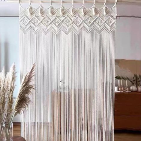 Rideau mural en macramé tissé, taille moyenne - Séparateur d'espace pour porte et fenêtre, décoration murale en coton, voilage artisanal - Style 1 (1/3)