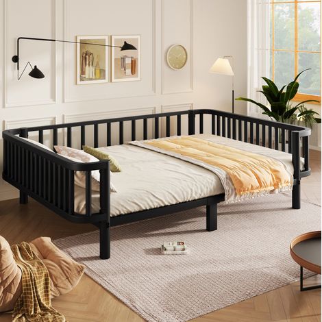 Letto per bambini 140x200 cm per adulti multifunzione, struttura stabile in acciaio, design nero (1/5)