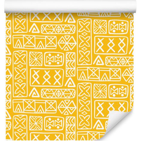 Carta da parati con motivo geometrico polinesiano oro e crema 50x1000 cm (1/5)