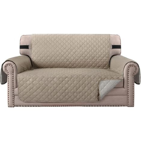 Protective Cover for 2-Seater Sofa, Sofa Protector for Dogs/Cats/Pets - Quilted Furniture Protector with Non-Slip Elastic Strap - Water Resistant, Khaki (1/5)