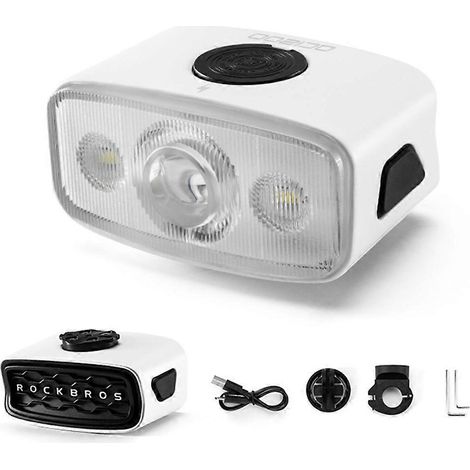 Lampe frontale de vélo ROCKBROS 1200 lm, étanche, rechargeable par USB-C, blanche, pour VTT et vélo de route. (1/5)
