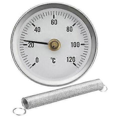 2 thermomètres pour tuyaux, à pince, à ressort, 0-120 °C, cadran de 63 mm pour eau chaude (1/5)