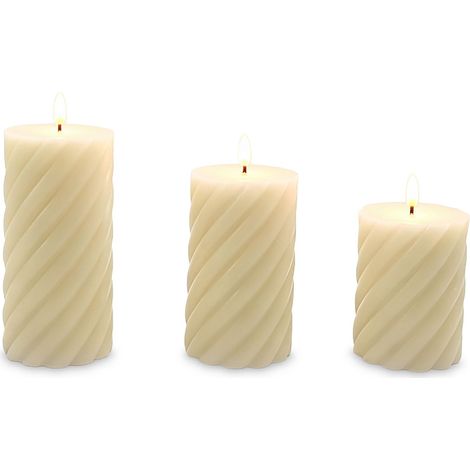 LED-Kerzen-Set (flammenlos) aus echtem Wachs, 3 Größen