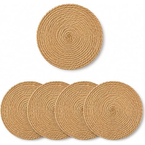 Set of 4 Natural Woven Placemats Round Cushion 25 cm / 9.84in/9.84 Inches (1/5)