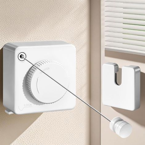 1 Corde à linge rétractable,Acier inoxydable 304,Boîtier ABS,4.6M réglable,Intérieur extérieur