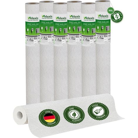 Veluxis® Papier peint intissé haut de gamme 25,00 m x 1,06 m (texture à grain fin, lot de 6) – intissé de rénovation de haute qualité pour murs lisses – Fabriqué en Allemagne