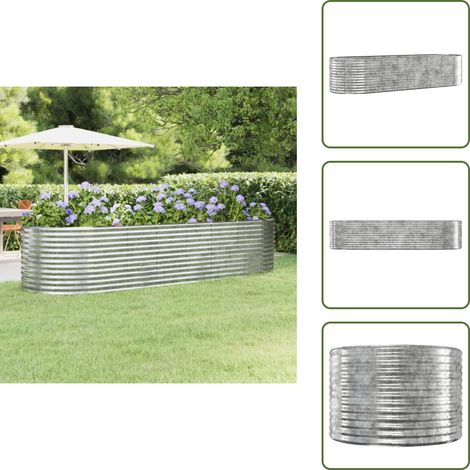 Hochbeet Pulverbeschichteter Stahl 322x100x68 cm Silbern - Hochbeet - Pflanzenbehälter - Gartenmöbel - Stahltanks - Balkonbepflanzung (1/5)