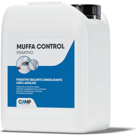 ‎CAMP Muffa Control Fissativo, isolante e consolidante 100% acrilico, resistente a muffa e altri microrganismi, Per muri interni ed esterni, A base acqua, 5 L