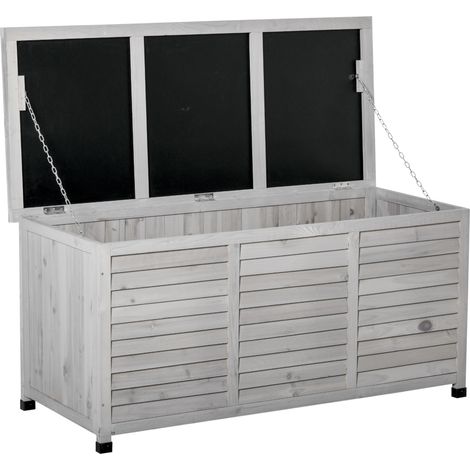 Caja de almacenamiento de madera para exteriores, 284 L, gris – Tapa extraíble – Diseño veneciano – 127x56x60 cm – Diseño