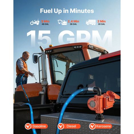 Pompe Transfert Carburant 57 L/min Pompe Transfert Gasoil Fonte 12 V CC avec Pistolet Manuel, Tuyau de Refoulement, Protection cont… (1/5)